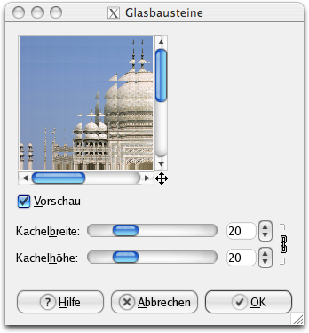 Eigenschaften für das Filter Glasbausteine